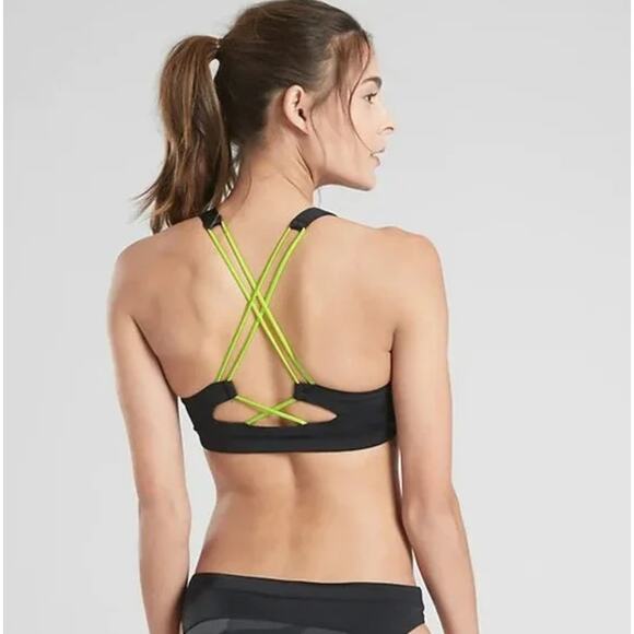 NWT Athleta Freestyle Black Gray Yellow Camo High Neck Bikini Top Size L - Picture 2 of 6